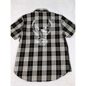 Harley Davidson Shirt Men's‎ L Black Check Plaid Button Down Logo